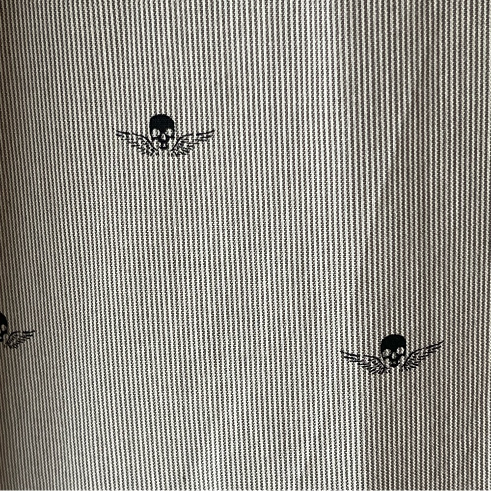 JOHN VARVATOS  Shirt Mens Large Gray Striped Skull Wings Short Sleeve Cotton - Picture 3 of 6